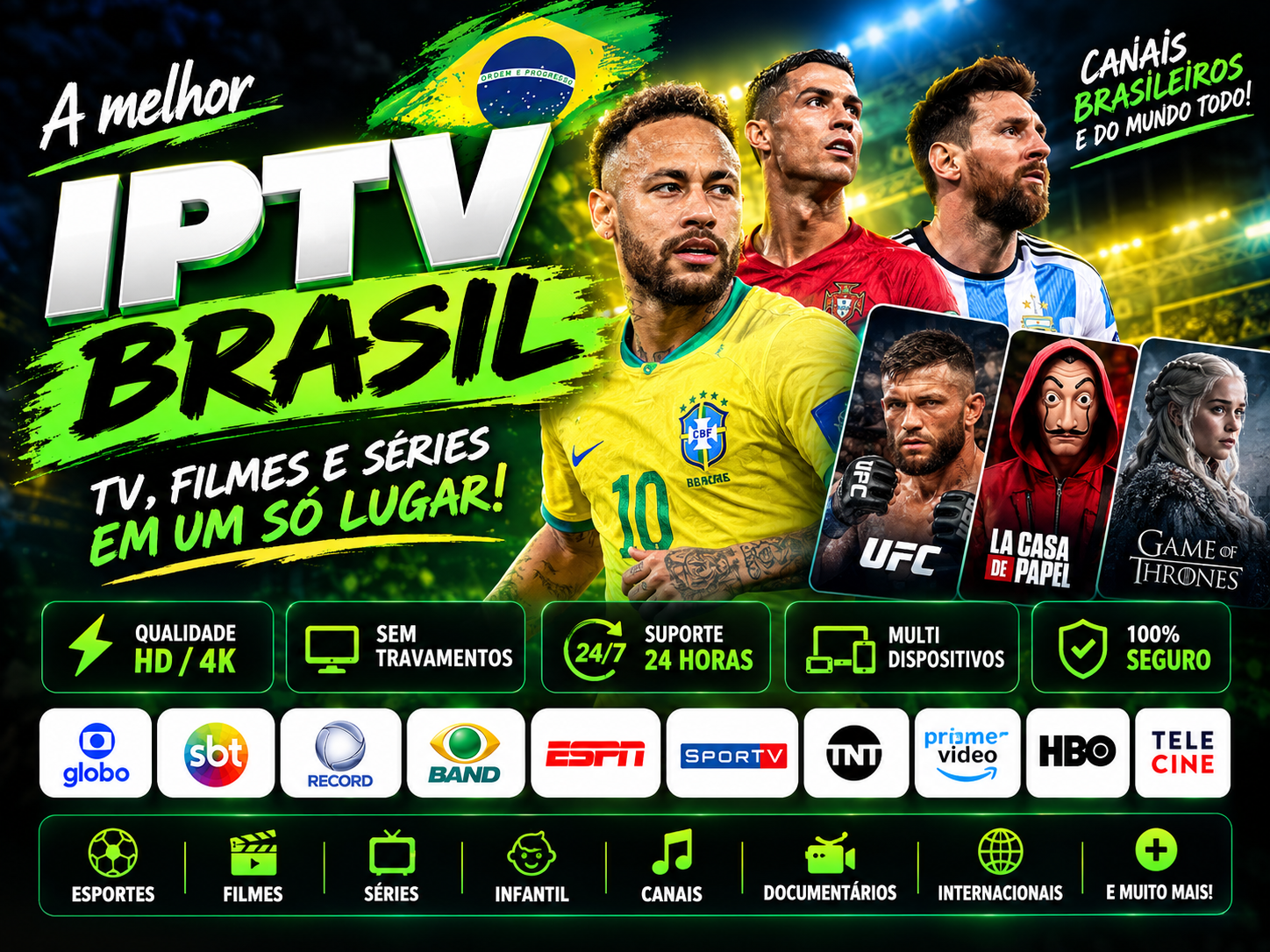 IPTV Brasil com canais, esportes, filmes e séries
